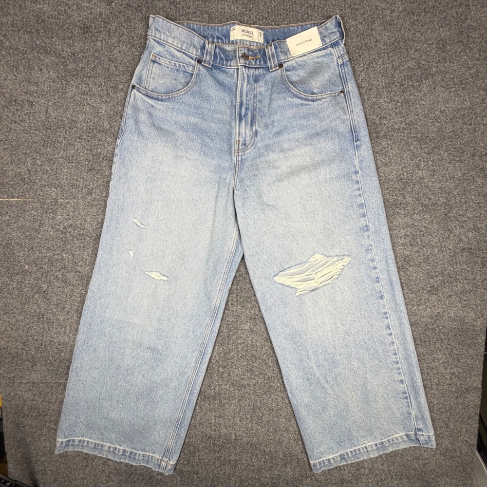 Hollister Extreme Baggy‎ Distressed Light Wash Jeans Mens 33x32 Wide Leg Denim
